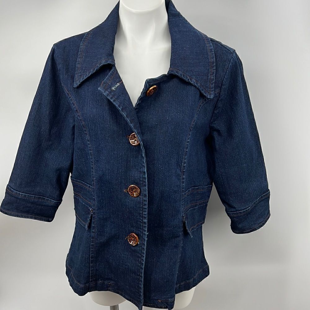 Classic Dark Blue Denim Women's Jacket - Picture 2 of 8